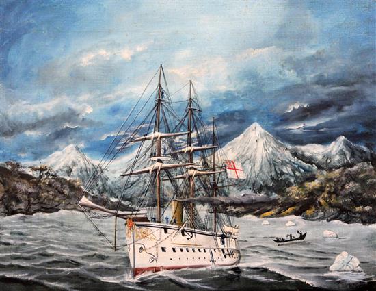 American School HMS Triumph cruising of San Francisco 1887, and Homeward Bound in the Magellan Straits 1888, 17 x 22in.